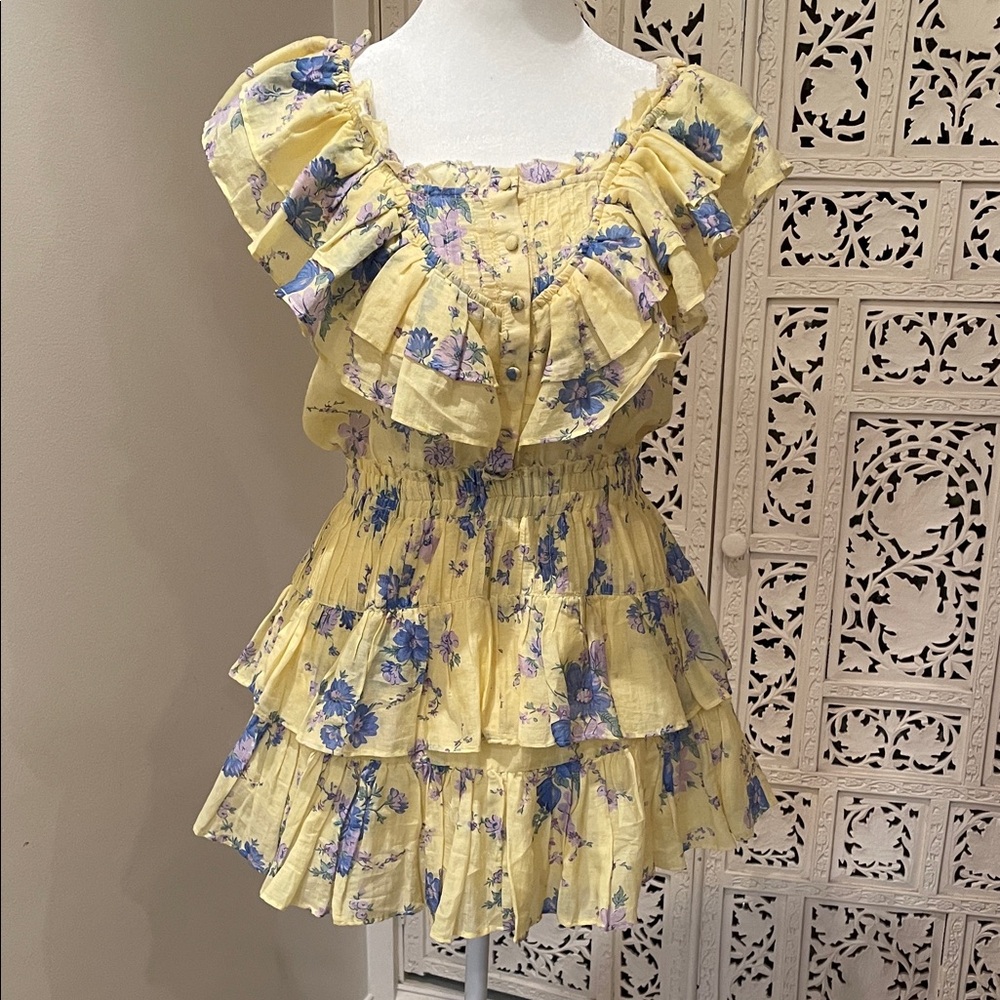 LoveShackFancy Yellow Floral Ruffle Tiered dress